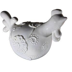 White Ceramic chicken Figurine Floral Apropos bird farmhouse cottagecore